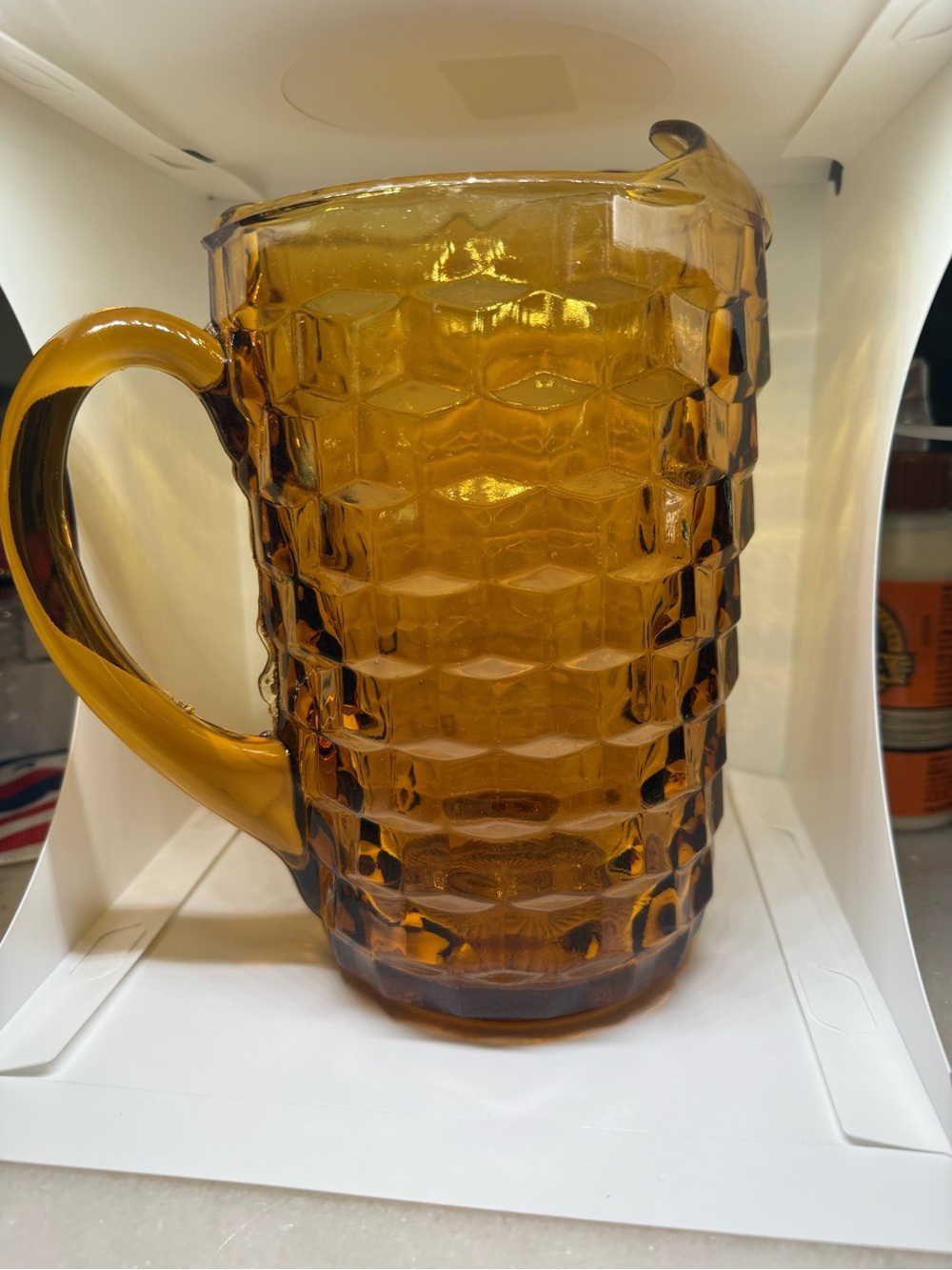 Vintage Indiana Cubist Colony Amber Pitcher 8 1/2” Inches Tall